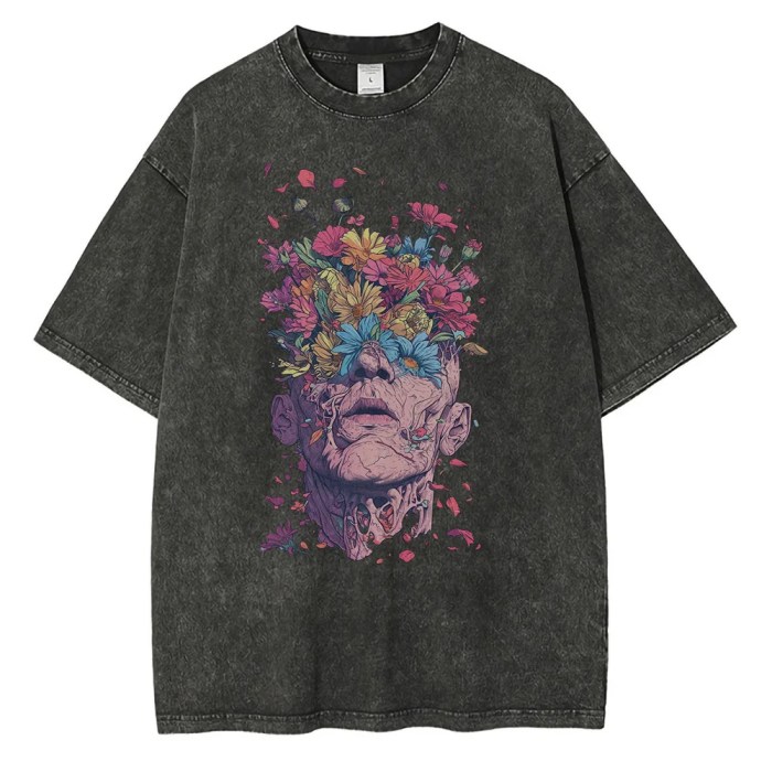 vintage blossom: heavyweight cotton t shirt with van gogh inspired floral design Vintage Blossom: Heavyweight Cotton T-Shirt with Van Gogh-Inspired Floral Design 2