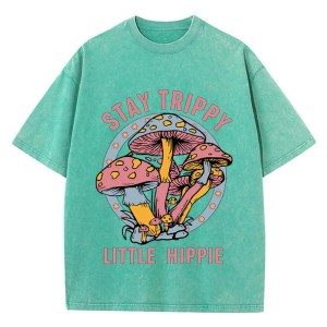 Stay Trippy: Vintage Mushroom Print Cotton T-Shirt for Women 6