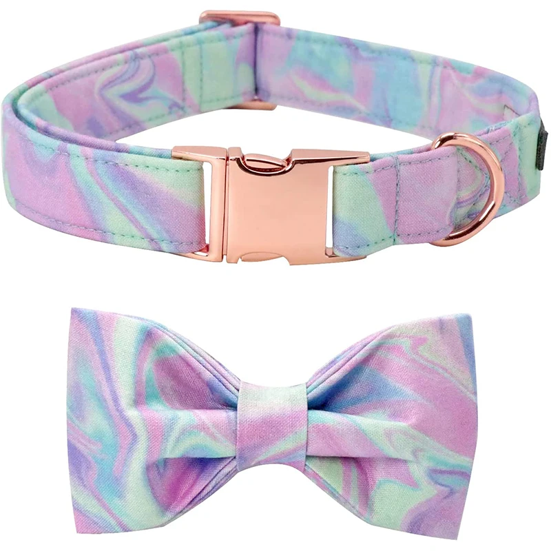 Paws & Colours: Handmade Tie-Dye Cotton Dog Collar with Bow Tie