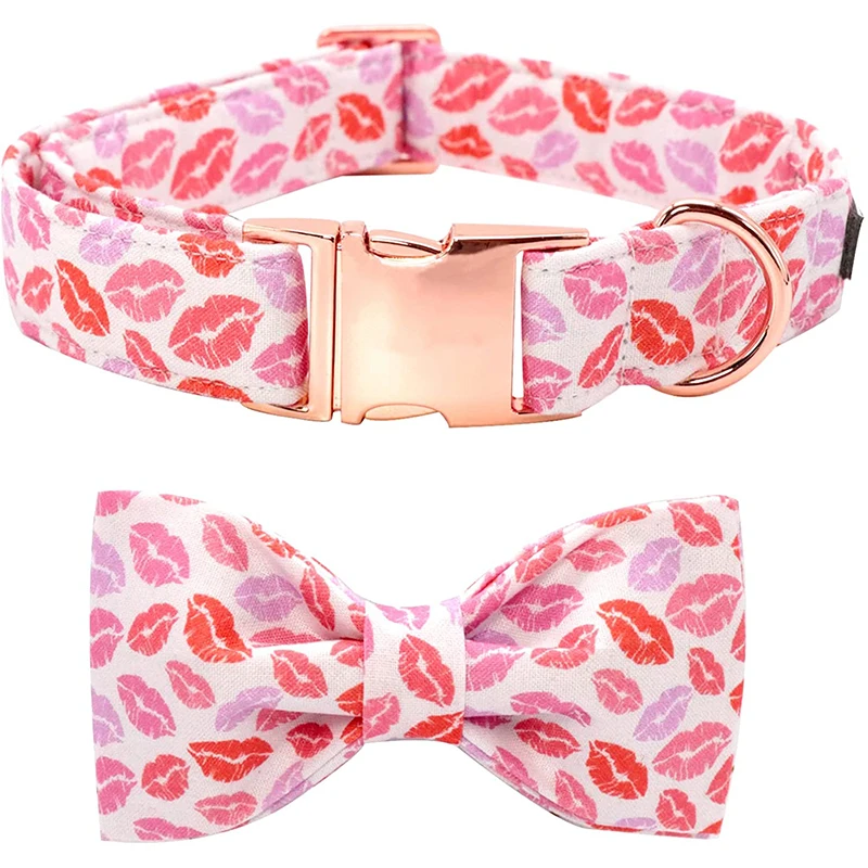Paws & Kisses: Valentine Red Lips Dog Collar with Bow Tie