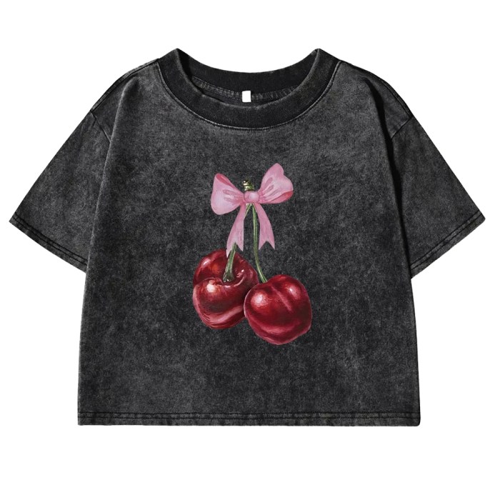 Cherry Bliss: Retro Bow Print Cotton T-Shirt for Women 4