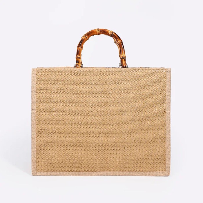 Vintage Bamboo Handle Handbag – Sequined Embroidery Tote Bag for Women, Large Linen Beach Purse 2