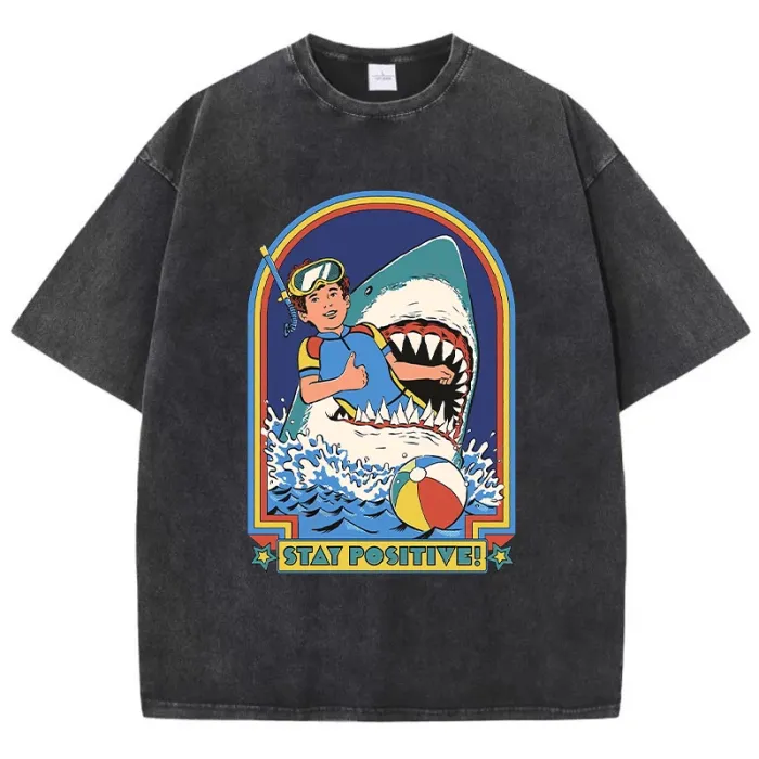Stay Positive: Cartoon Print Breathable Cotton Tee for Women