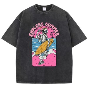 "endless summer: vintage skull surfing print cotton t shirt for women "Endless Summer: Vintage Skull Surfing Print Cotton T-Shirt for Women 1