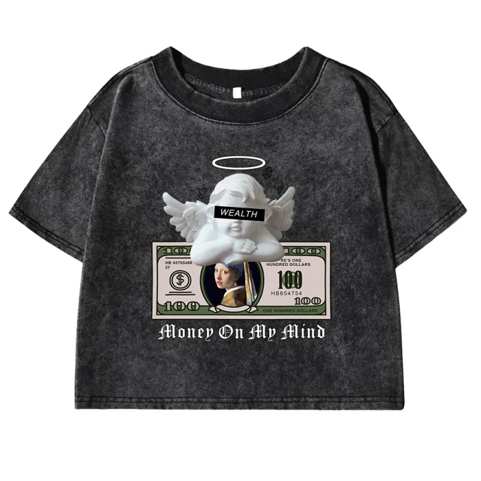 Angels & Money: Creative Print Crop Top for Women