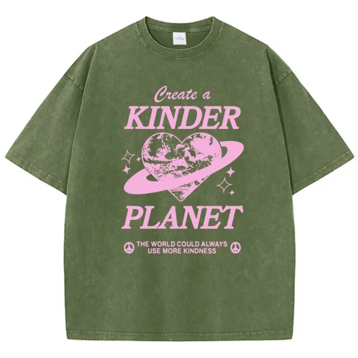 create a kinder planet: pink cartoon print retro tee for men Create a Kinder Planet: Pink Cartoon Print Retro Tee for Men 3