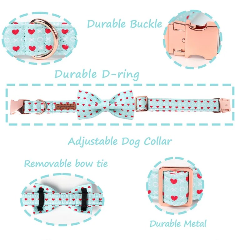 paws of love: blue heart valentine’s day dog collar with bowtie Paws of Love: Blue Heart Valentine’s Day Dog Collar with Bowtie 2