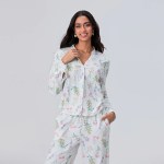 bloom in comfort: floral print loungewear set with v neck top & elastic waist pants Bloom in Comfort: Floral Print Loungewear Set with V-Neck Top & Elastic Waist Pants 6
