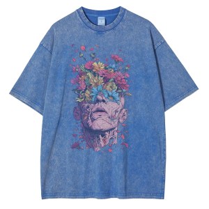 Vintage Blossom: Heavyweight Cotton T-Shirt with Van Gogh-Inspired Floral Design