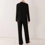 cozy chic: women's black pyjama set with button up shirt & drawstring pants Cozy Chic: Women\'s Black Pyjama Set with Button-Up Shirt & Drawstring Pants 2