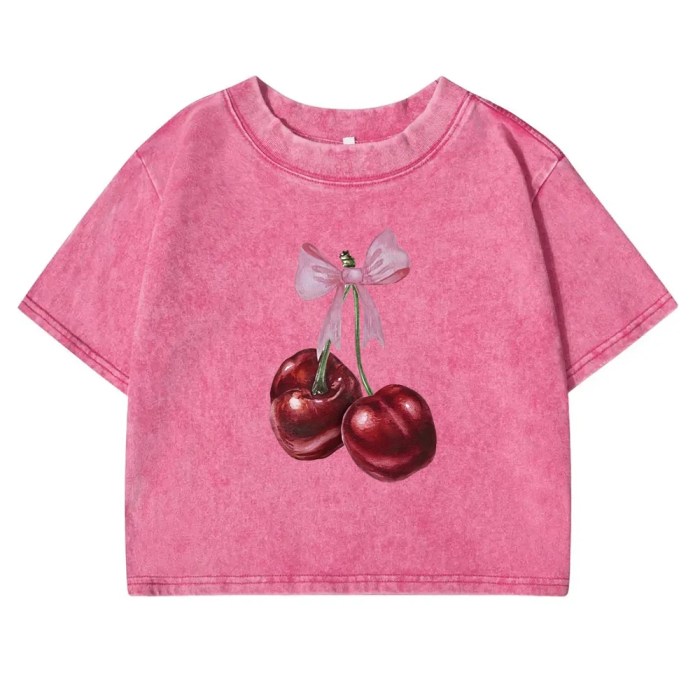 Cherry Bliss: Retro Bow Print Cotton T-Shirt for Women