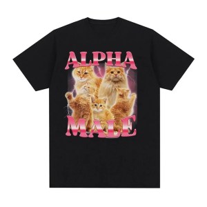 Alpha mens cat and kitten funmemeTshirt womens fashionable cute retro patternTshirt womensfashionablecasualshort sleeved T-shirt 1