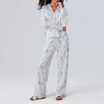 bloom in comfort: floral print loungewear set with v neck top & elastic waist pants Bloom in Comfort: Floral Print Loungewear Set with V-Neck Top & Elastic Waist Pants 4