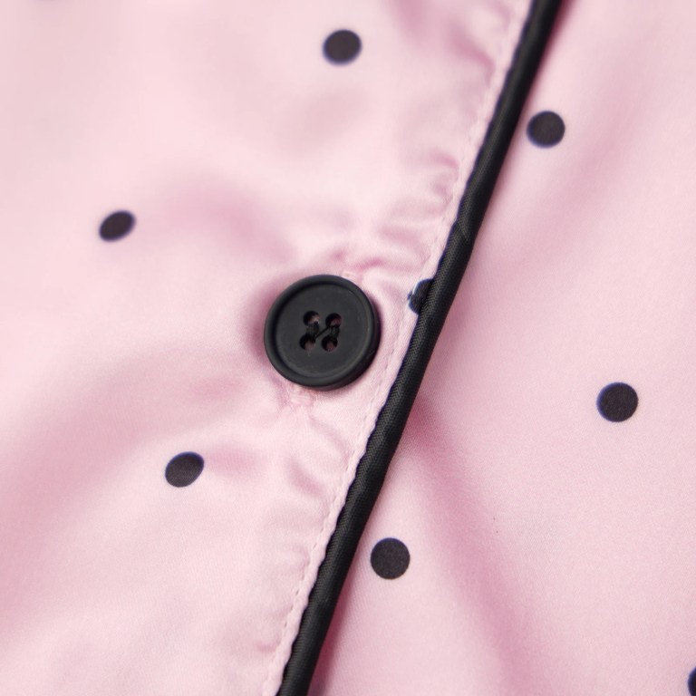 Polka Dot Perfection: Satin Spring Lounge Set with Button-Up Shirt & Long Pants 4