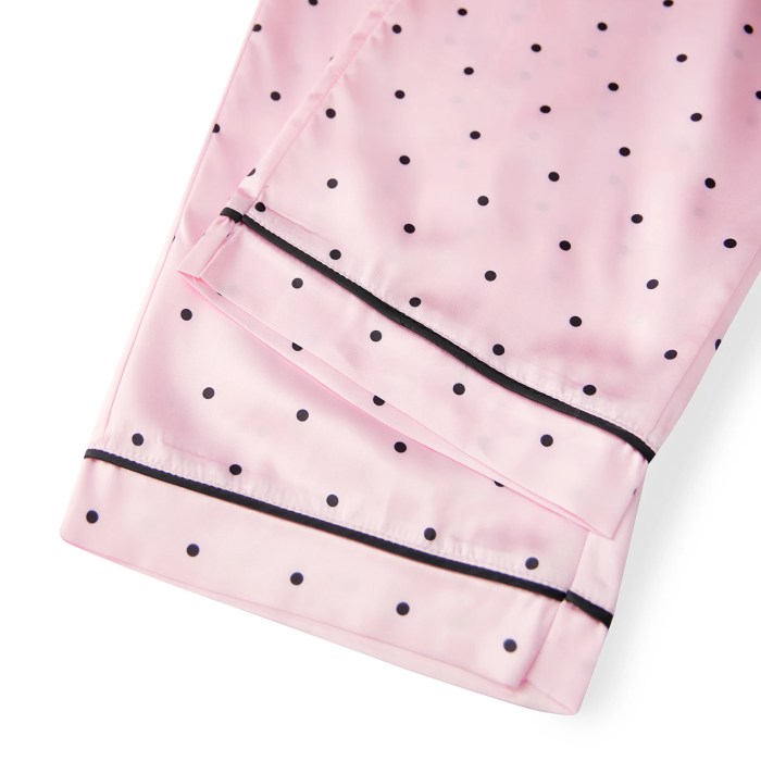 polka dot perfection: satin spring lounge set with button up shirt & long pants Polka Dot Perfection: Satin Spring Lounge Set with Button-Up Shirt & Long Pants 5