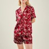 Elegant Comfort: Bow Print Satin Lounge Set with Button-Up Top & Shorts 3