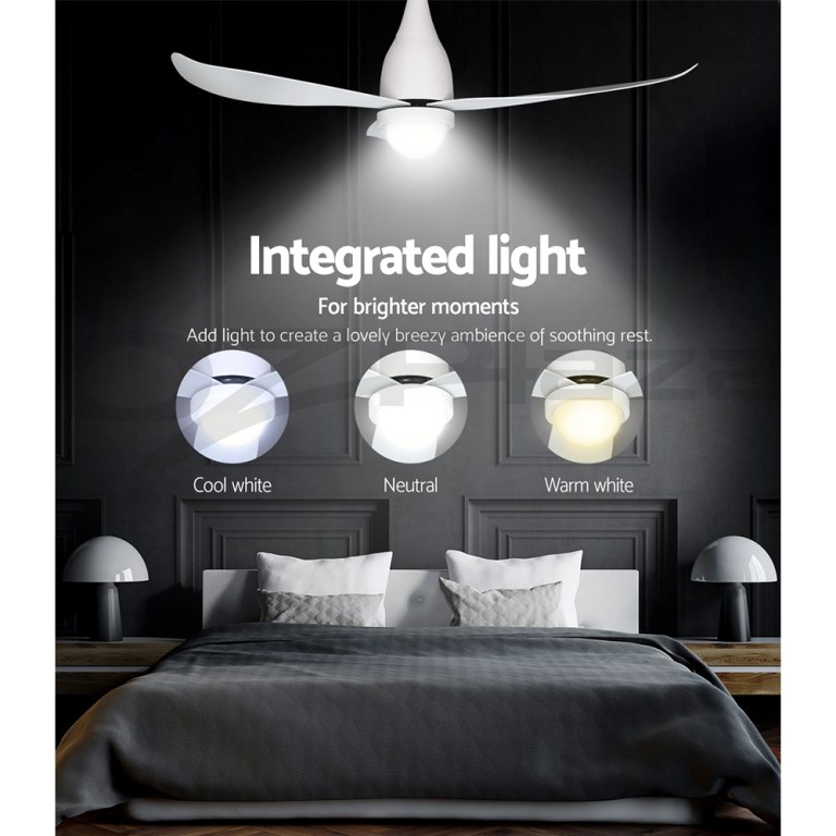 devanti 52'' ceiling fan dc motor led light remote control white devanti 52'' ceiling fan dc motor led light remote control white
