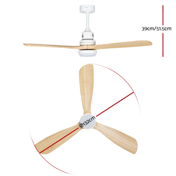 devanti 52'' ceiling fan ac motor led light remote light wood