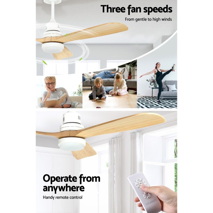 devanti 52'' ceiling fan ac motor led light remote light wood