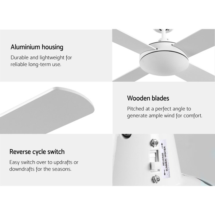 devanti 52'' ceiling fan ac motor 4 blades w/remote white devanti 52'' ceiling fan ac motor 4 blades w/remote white