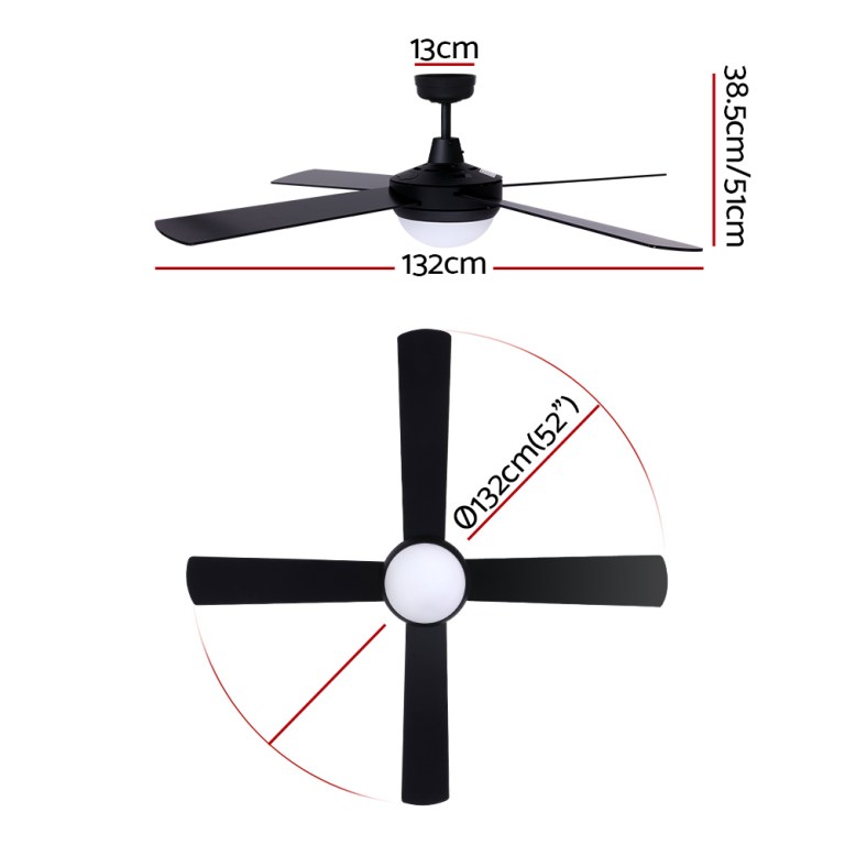 devanti 52'' ceiling fan ac motor w/light w/remote black devanti 52'' ceiling fan ac motor w/light w/remote black
