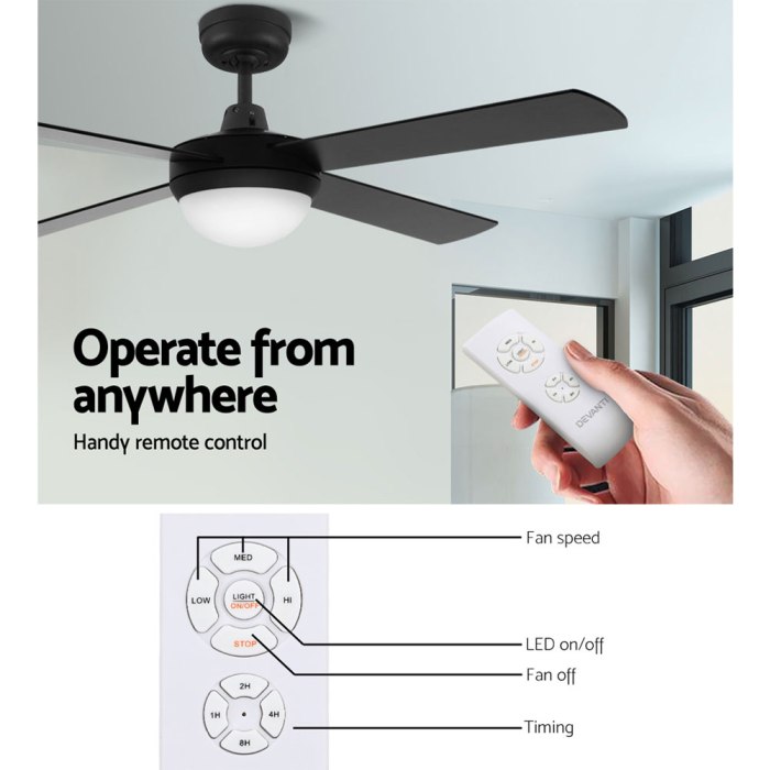 devanti 52'' ceiling fan ac motor w/light w/remote black devanti 52'' ceiling fan ac motor w/light w/remote black