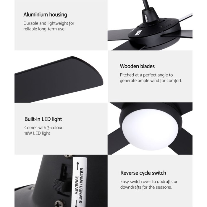 devanti 52'' ceiling fan ac motor w/light w/remote black devanti 52'' ceiling fan ac motor w/light w/remote black