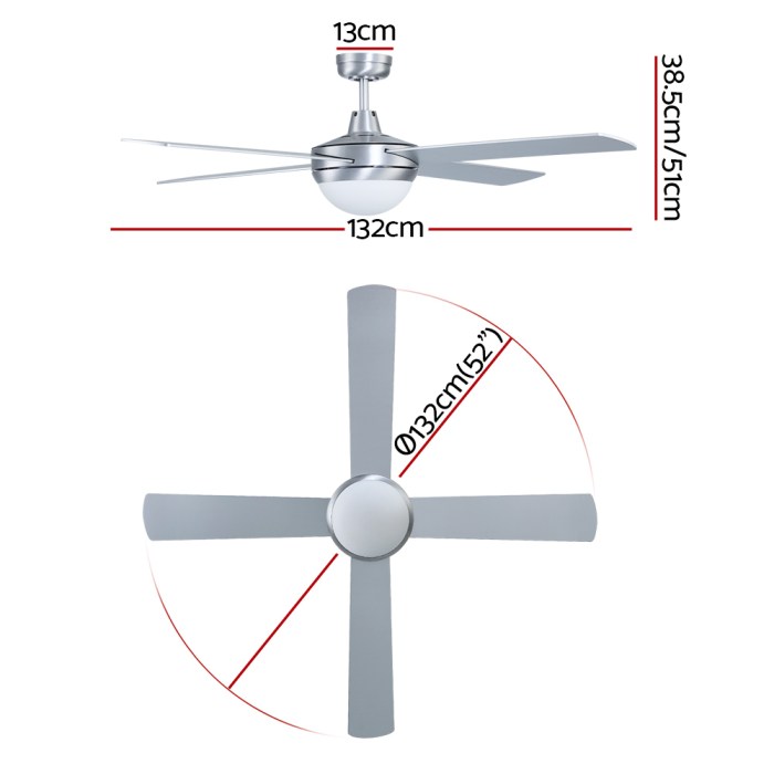 devanti 52'' ceiling fan ac motor w/light w/remote silver devanti 52'' ceiling fan ac motor w/light w/remote silver