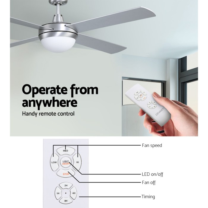 devanti 52'' ceiling fan ac motor w/light w/remote silver devanti 52'' ceiling fan ac motor w/light w/remote silver