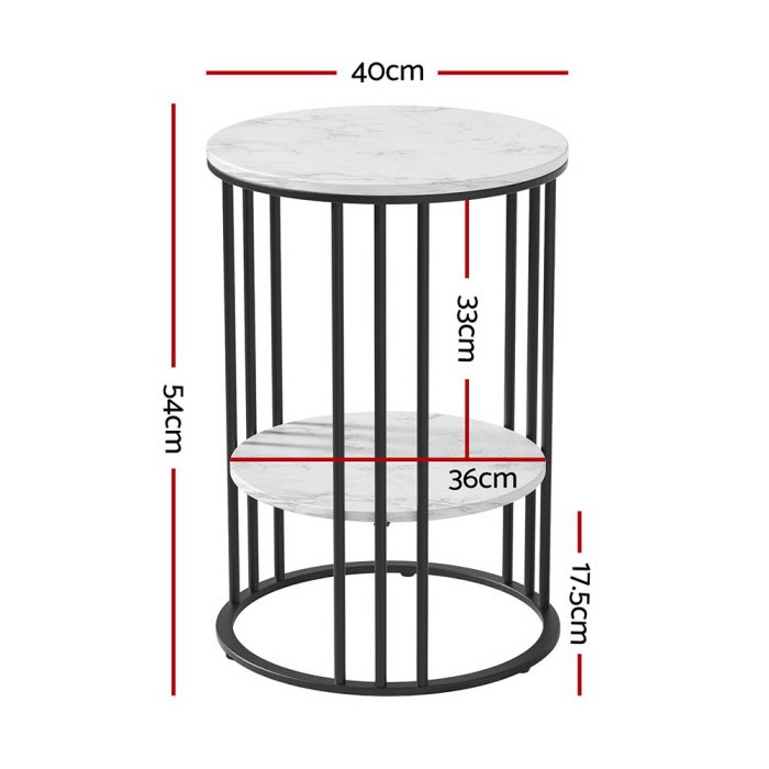 artiss coffee table 2 tier round marble effect