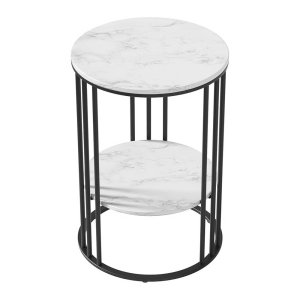 artiss coffee table 2 tier round marble effect