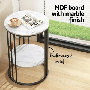 artiss coffee table 2 tier round marble effect