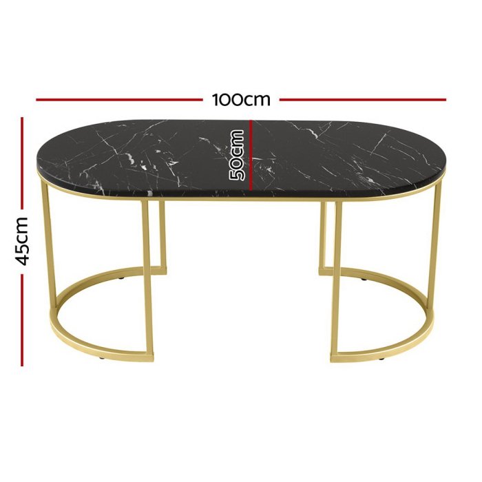 artiss coffee table marble effect black