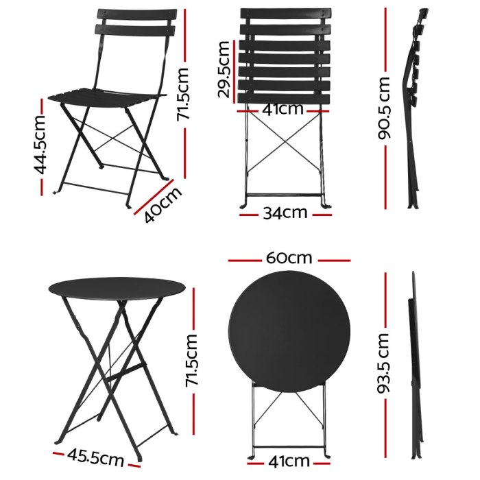 gardeon 3pc outdoor bistro set steel table and chairs patio furniture black
