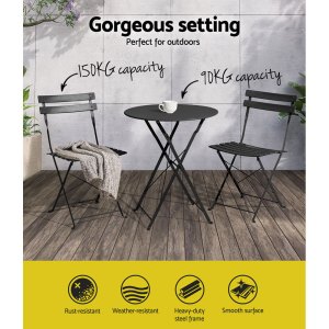 gardeon 3pc outdoor bistro set steel table and chairs patio furniture black gardeon 3pc outdoor bistro set steel table and chairs patio furniture black
