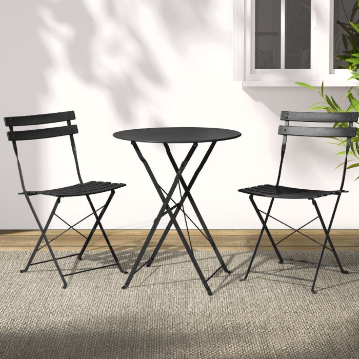 gardeon 3pc outdoor bistro set steel table and chairs patio furniture black