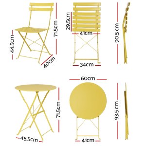 gardeon 3pc outdoor bistro set steel table and chairs patio furniture yellow
