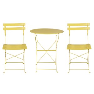 gardeon 3pc outdoor bistro set steel table and chairs patio furniture yellow