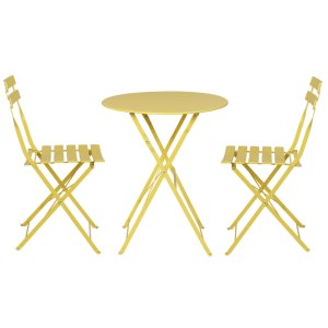 gardeon 3pc outdoor bistro set steel table and chairs patio furniture yellow