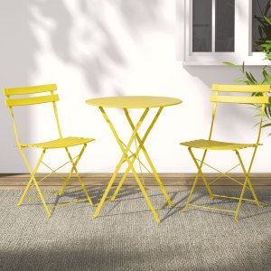 gardeon 3pc outdoor bistro set steel table and chairs patio furniture yellow