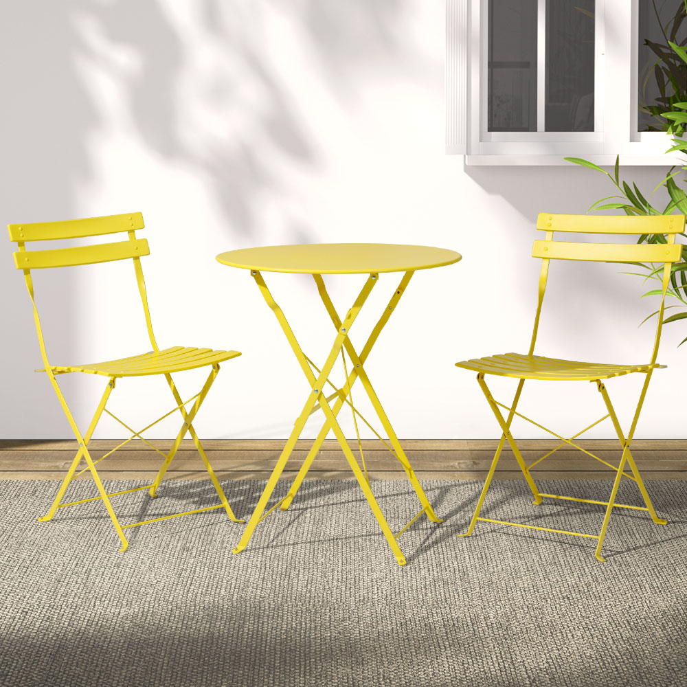 gardeon 3pc outdoor bistro set steel table and chairs patio furniture yellow