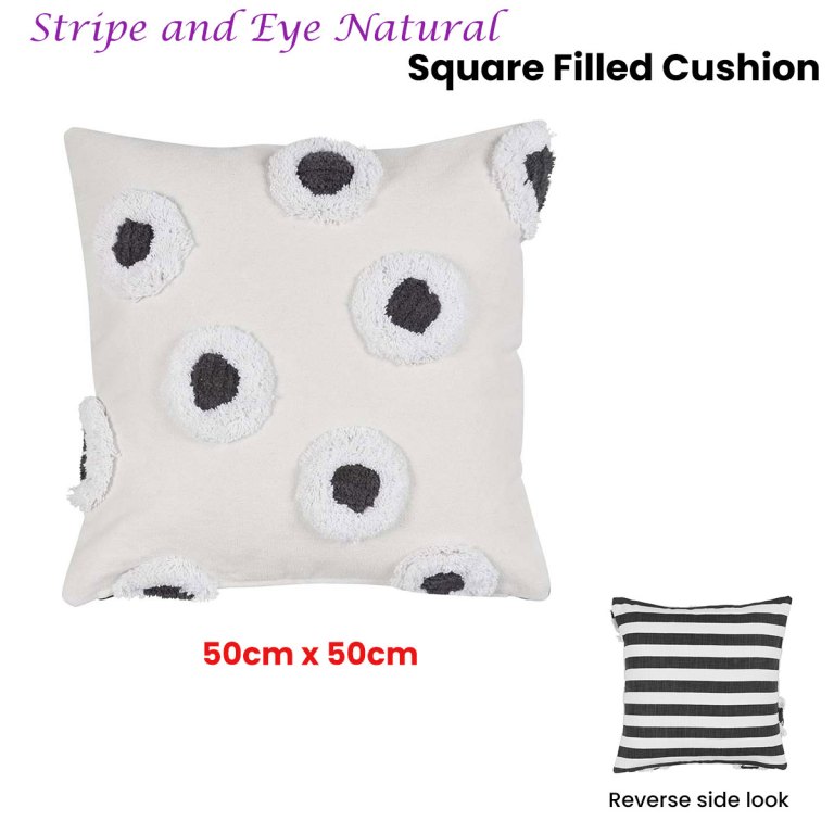 vtwonen stripe and eye natural square filled cushion 50cm x 50cm vtwonen stripe and eye natural square filled cushion 50cm x 50cm