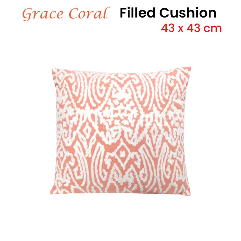 j.elliot home grace coral applique filled cushion 43 x 43 cm