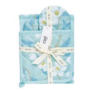 set of 3 renee cotton cover kitchen textile sky blue