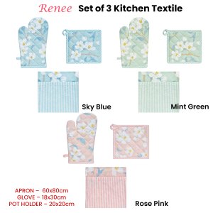 set of 3 renee cotton cover kitchen textile sky blue