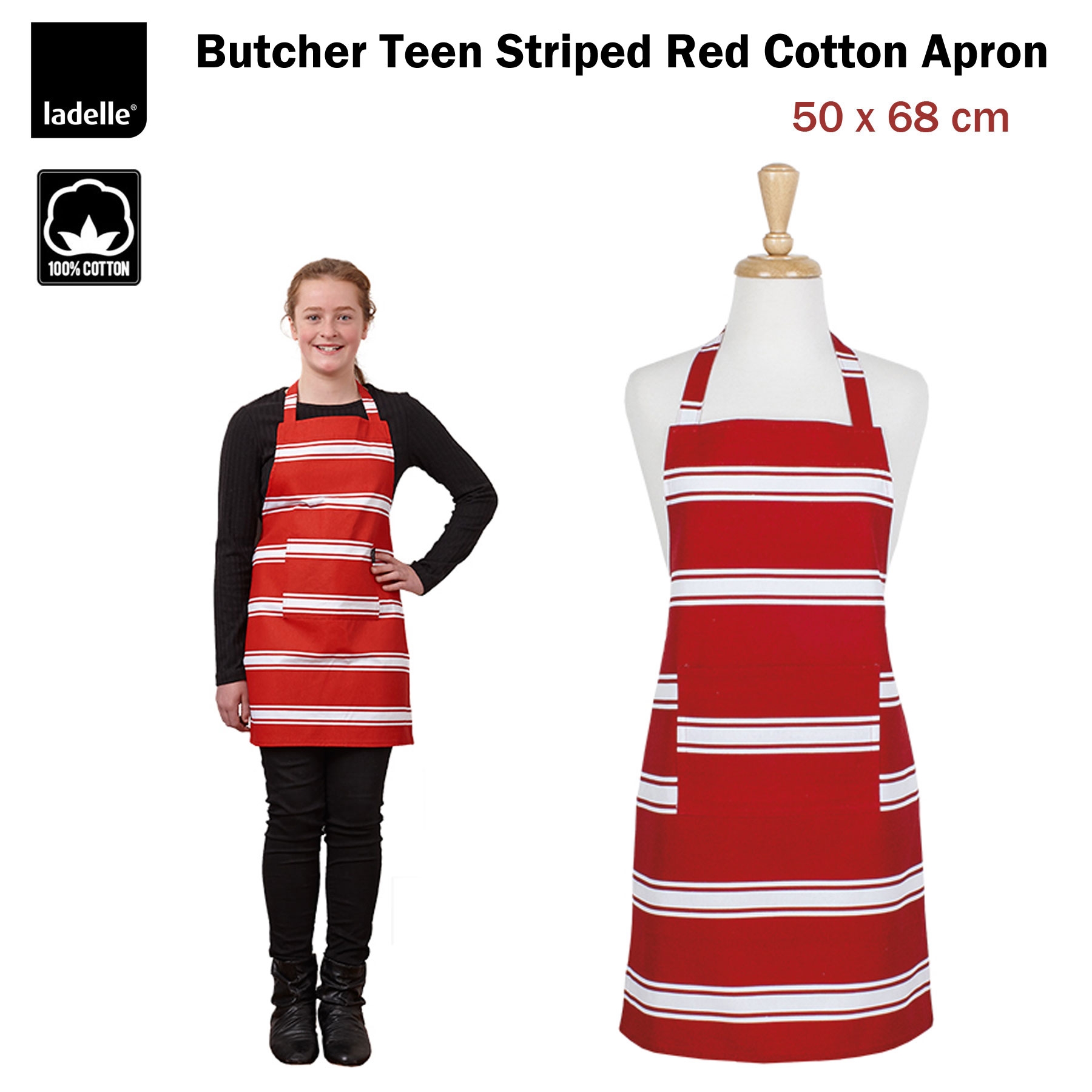 ladelle butcher cotton teen apron red
