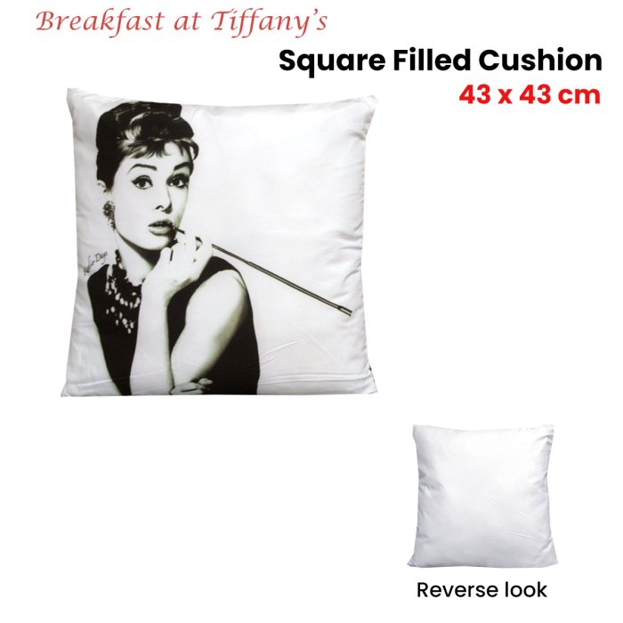 audrey hepburn breakfast at tiffany's square filled cushion 43 x 43 cm audrey hepburn breakfast at tiffany's square filled cushion 43 x 43 cm