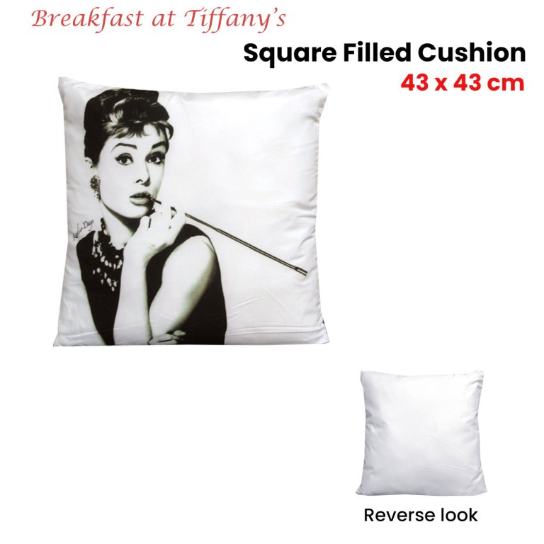 audrey hepburn breakfast at tiffany's square filled cushion 43 x 43 cm