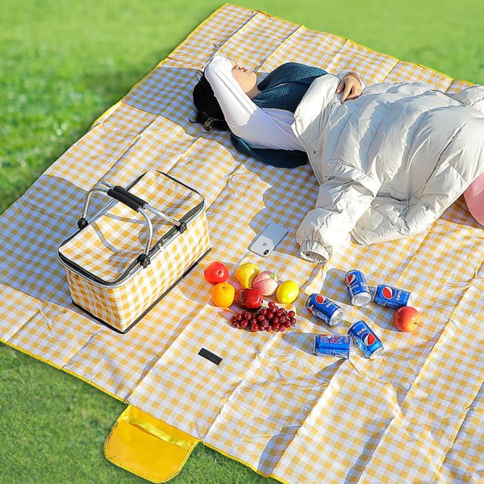 collapsible outdoor camping portable insulated picnic basket camping picnic ice pack(yellow grid)