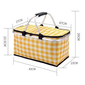 collapsible outdoor camping portable insulated picnic basket camping picnic ice pack(yellow grid) collapsible outdoor camping portable insulated picnic basket camping picnic ice pack(yellow grid)